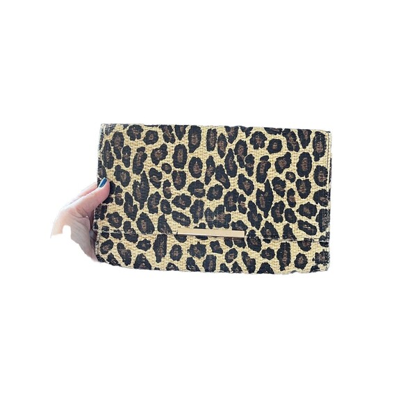 H&M Leopard Print Clutch Handbag Printed Jute Animal Date Night Purse Casual - Picture 1 of 8